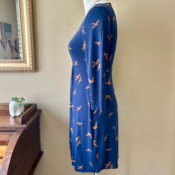Boden Must Have Tunic Dress Navy Birds Print Novelty 3/4 Sleeve Mini Jersey 6 - Picture 5 of 8